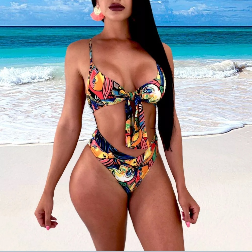 NWOT Sexy Island Multicolor front tie Monokini